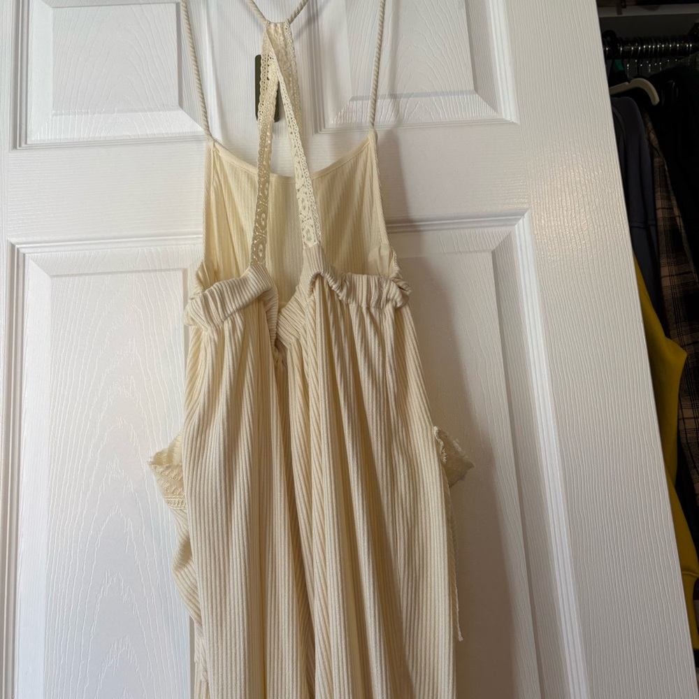 Free People Cream Boho Open Back Wide Sleeve Jumpsuit Romper Size M - Picture 7 of 10